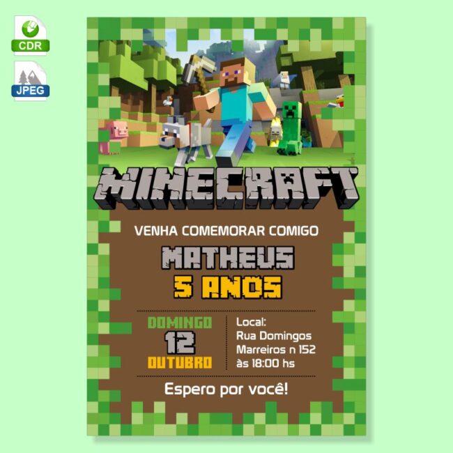 Arte Convite Minecraft